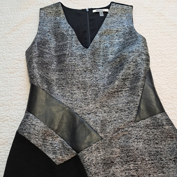 DKNY Black/Silver Dress with Leather Trim - Picture 3 of 7